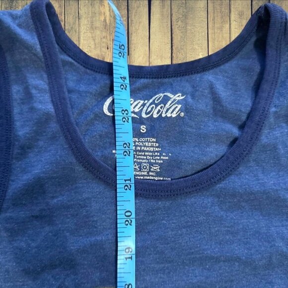 Coca Cola Navy Blue Yellow Gold Sun Palm Trees Tropical Tank Top‎ Men's Size S - Picture 5 of 6